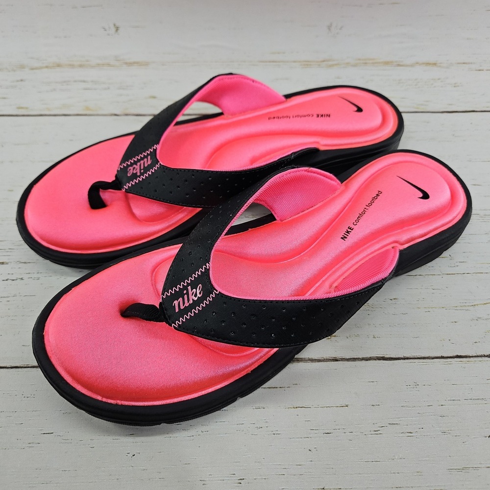 Nike Comfort Footbed Womens Size 10 Black Pink Thong Flip Flops Sandals